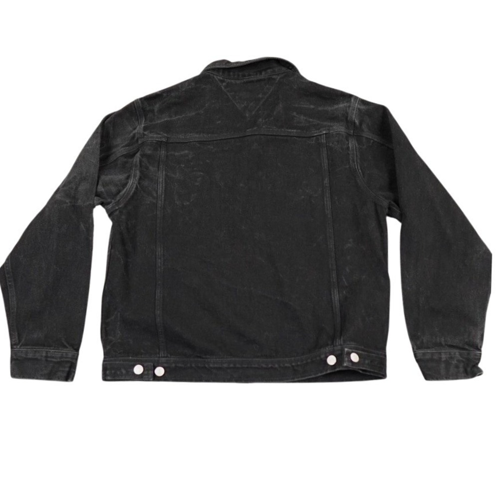 Y2K Tommy Jeans Denim Jacket Men XL Black Trucker Cotton Classic Logo Western - Picture 2 of 13
